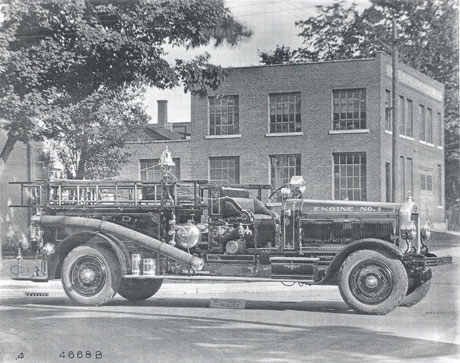 The Gotfredson-Bickle's "maiden portrait" taken in front of the Bickle Fire Engines Ltd. plant in Woodstock before it was delivered to Walkerville