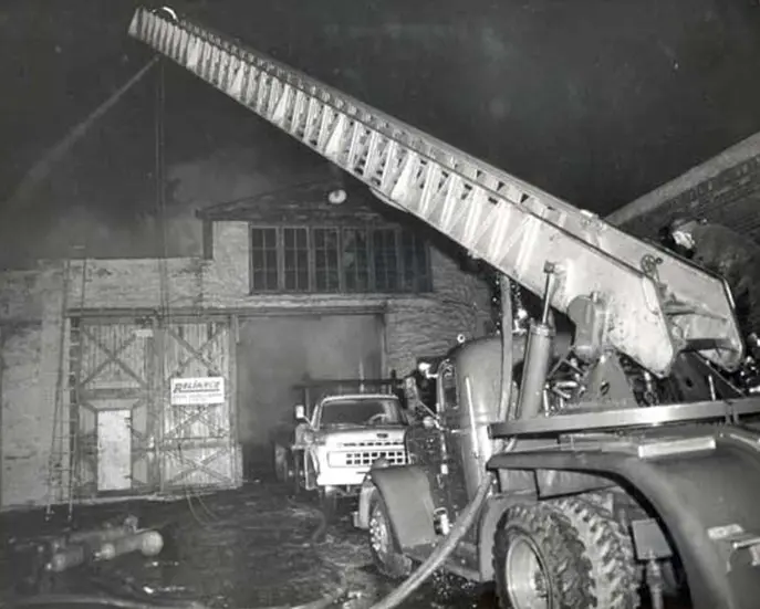 Truck No. 2A in action at the Kohen Box Company fire on University Avenue W. on March 11, 1967