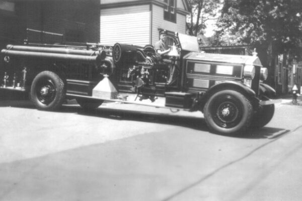 Former Sandwich Engine 1 -- 1930 Bickle pumper -- running as Engine 6 on W.F.D. in 1939.