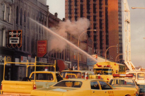 One of the 1972 Plymouth Command Cars in action at an extra-alarm fire on Riverside Drive E.