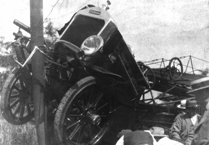 Walkerville aerial truck tractor after fatal collision with hydro pole